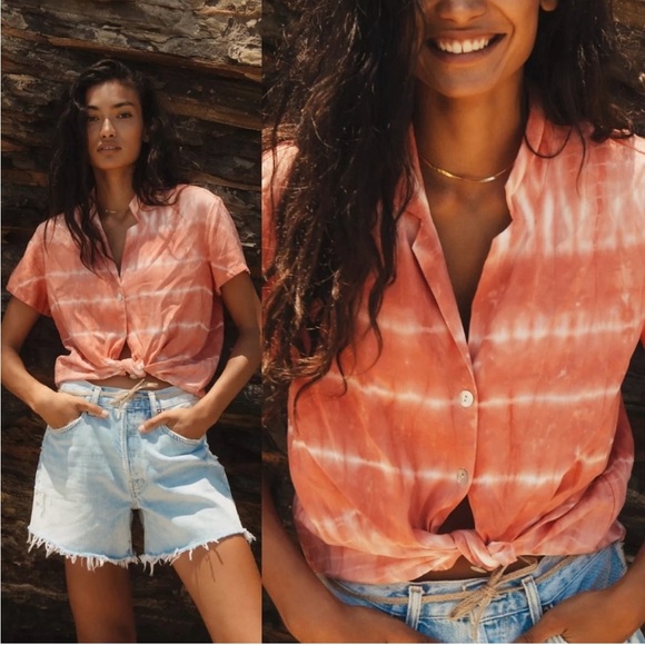 Cloth & Stone X Anthropologie Tie Dye Button Front T-Shirt - Picture 1 of 8